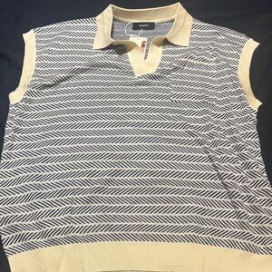 Chaps Cream and Navy Patterned Sweater Vest